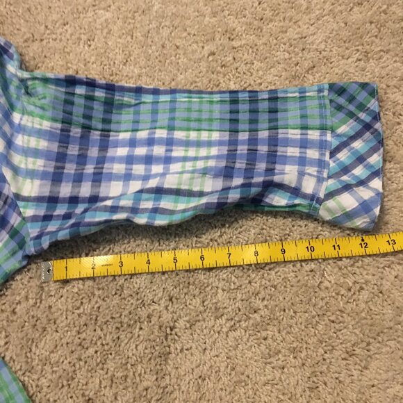 Vintage Alia Plaid Seersucker Green & Blue Picnic Button Down Shirt - Picture 16 of 16
